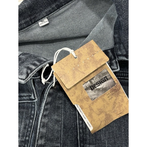 NEW Black Denim Trucker Jacket Men's XL Classic Button Front Art Streetwear - Picture 7 of 10